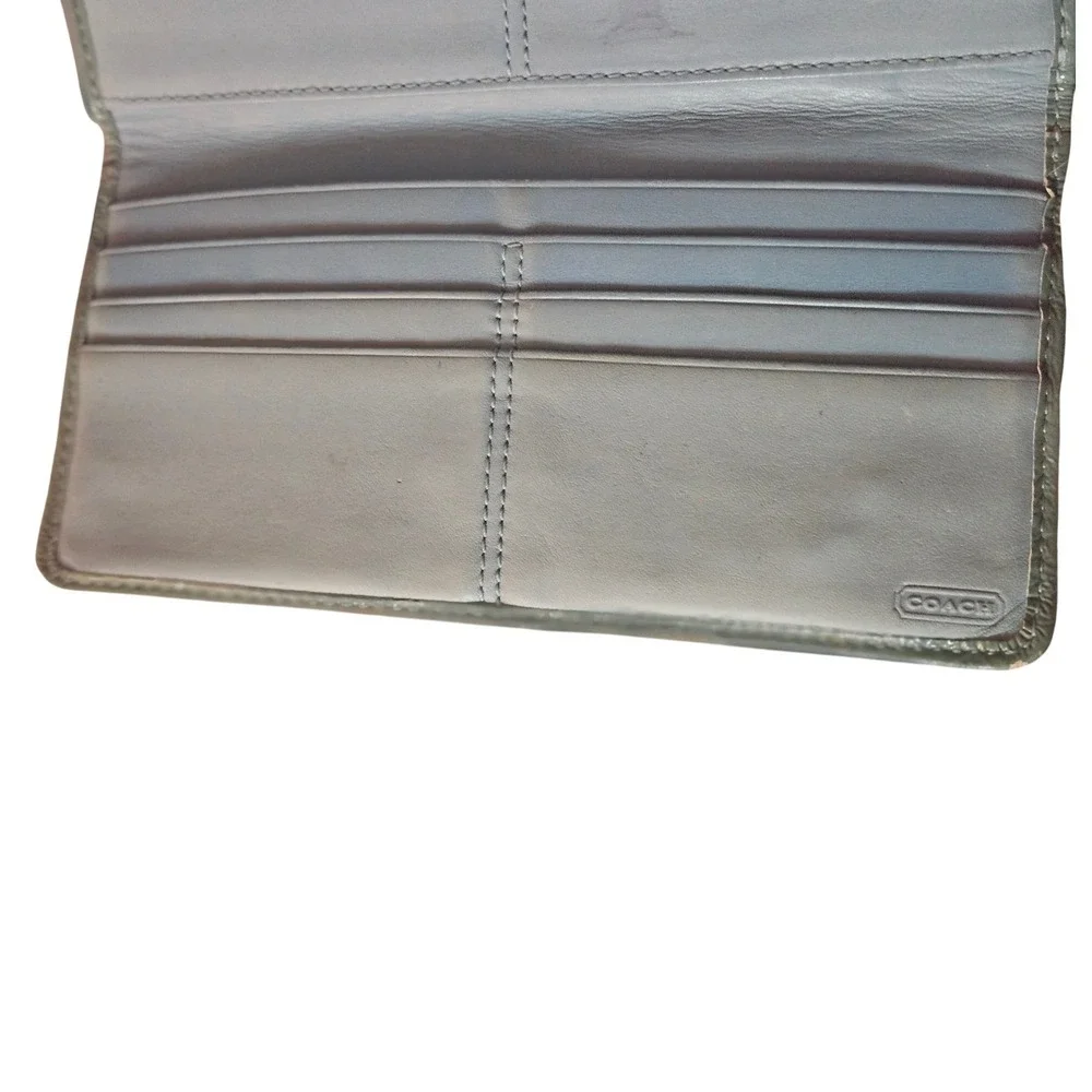 Coach Signature Striped Zip Around Wallet Beige Blue Leather‎